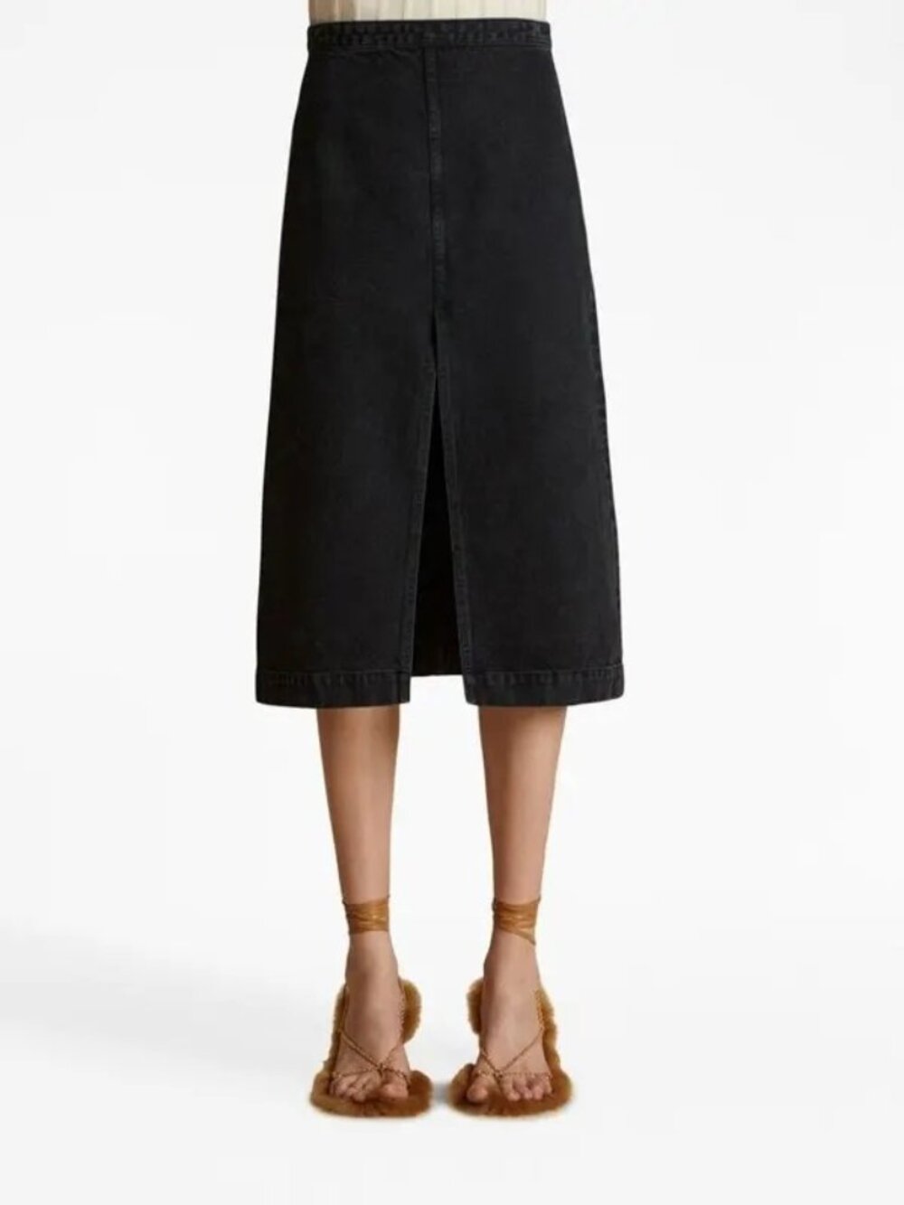 KHAITE Fraser Denim Midi Skirt Black Size 30 NWT